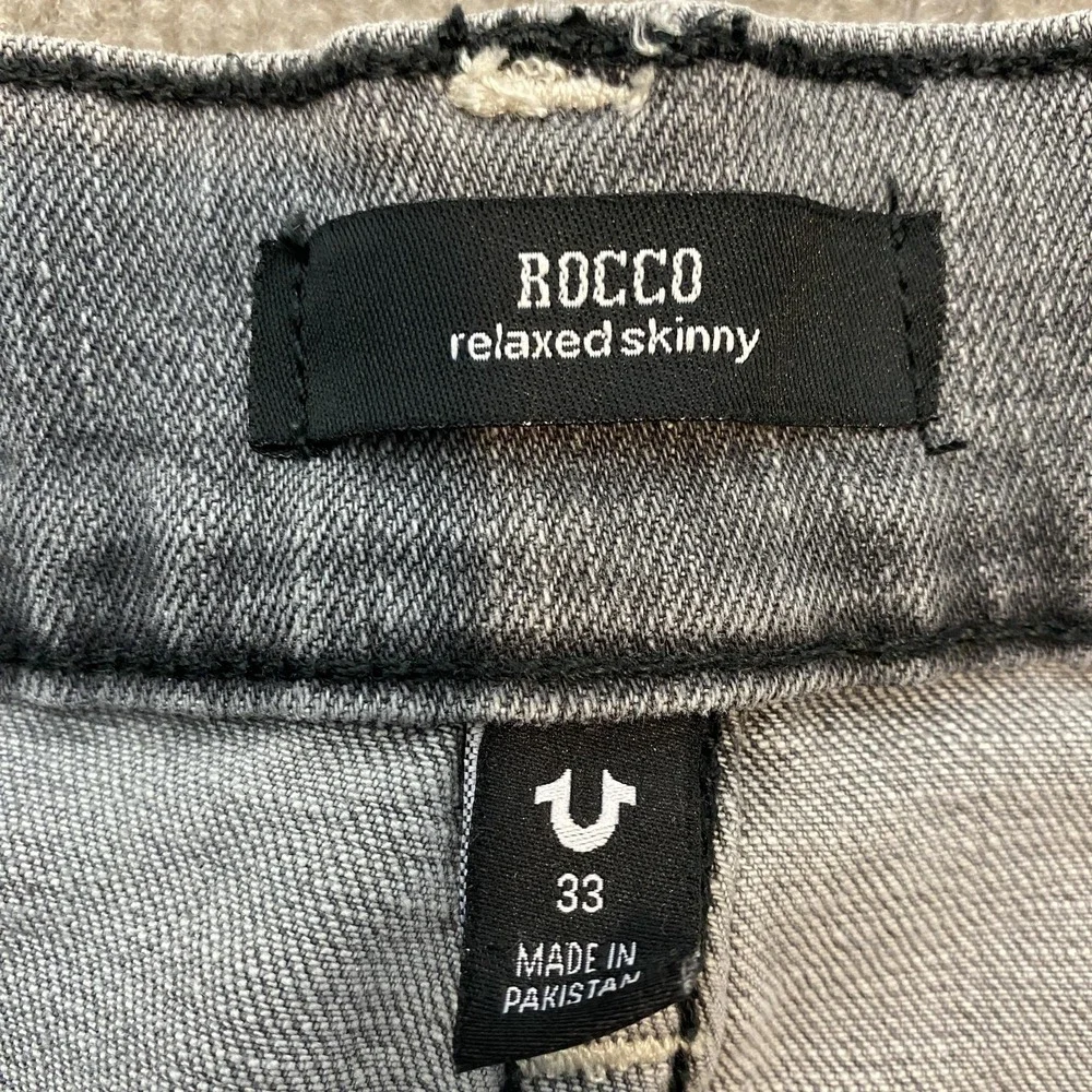 True Religion Rocco Relaxed Skinny Jeans Gray Med Wash Stretch Denim Mens 33x34